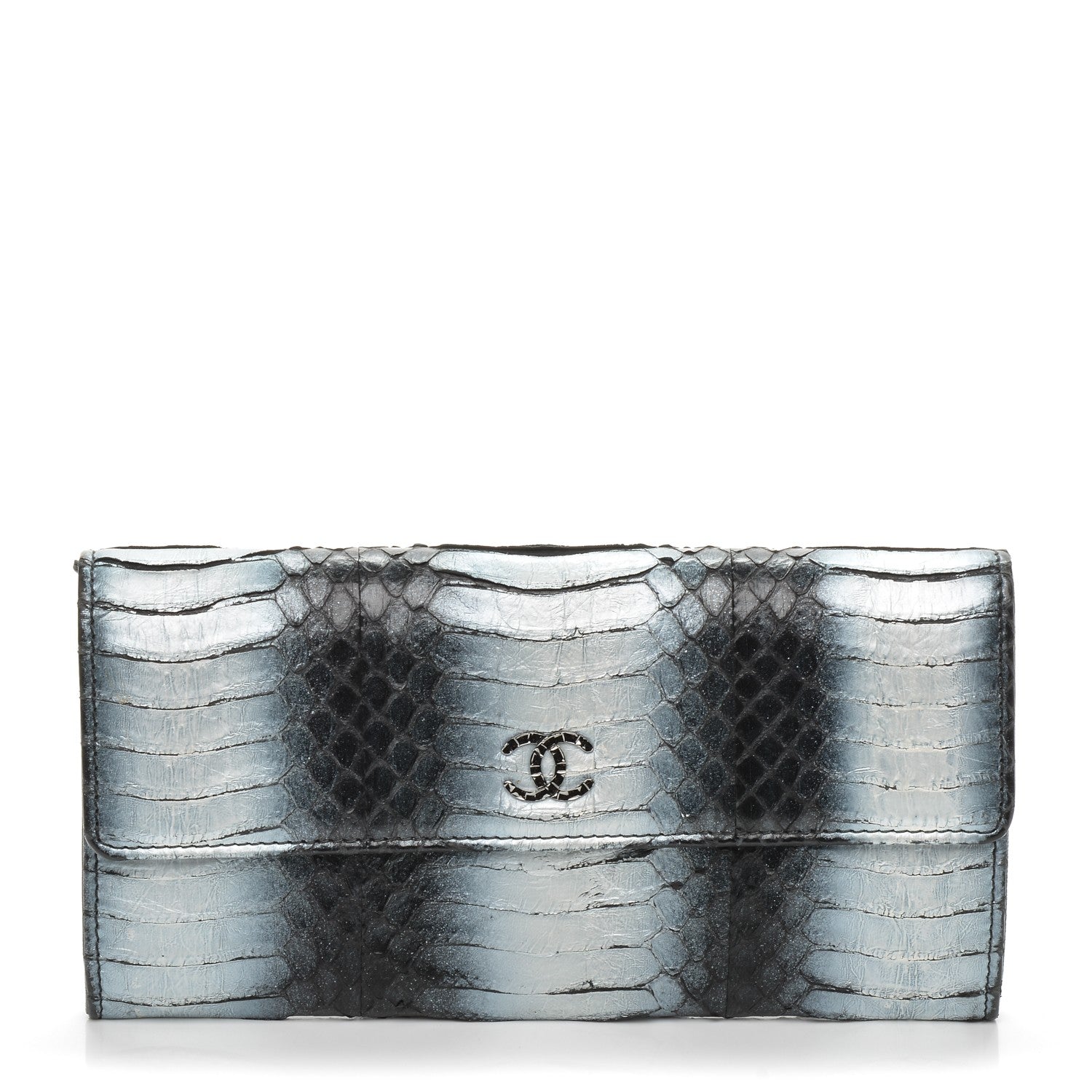 Chanel Python CC Long Flap Wallet Blue Silver 1 of 9