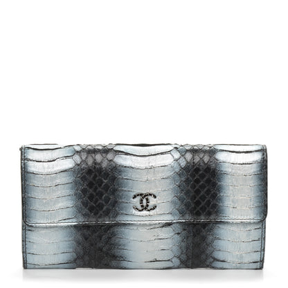 Chanel Python CC Long Flap Wallet Blue Silver 1 of 9