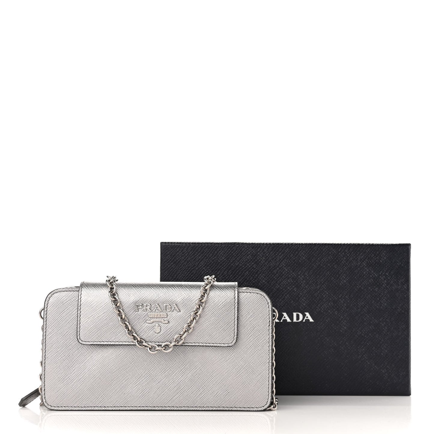 Saffiano Metal Chain Wallet Cromo