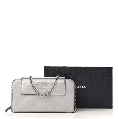 Prada Saffiano Metal Chain Wallet Cromo 11 of 11