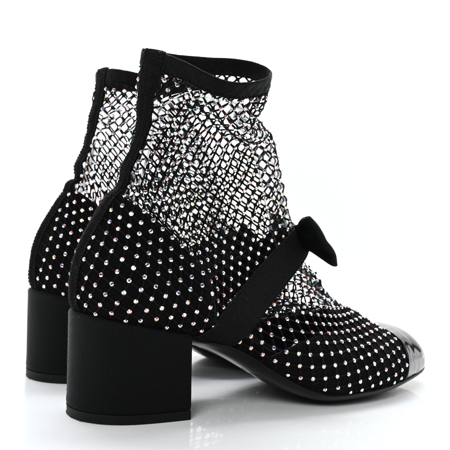 Resille Strass Kid Suede Patent Mary Jane Short Boots 38 Black