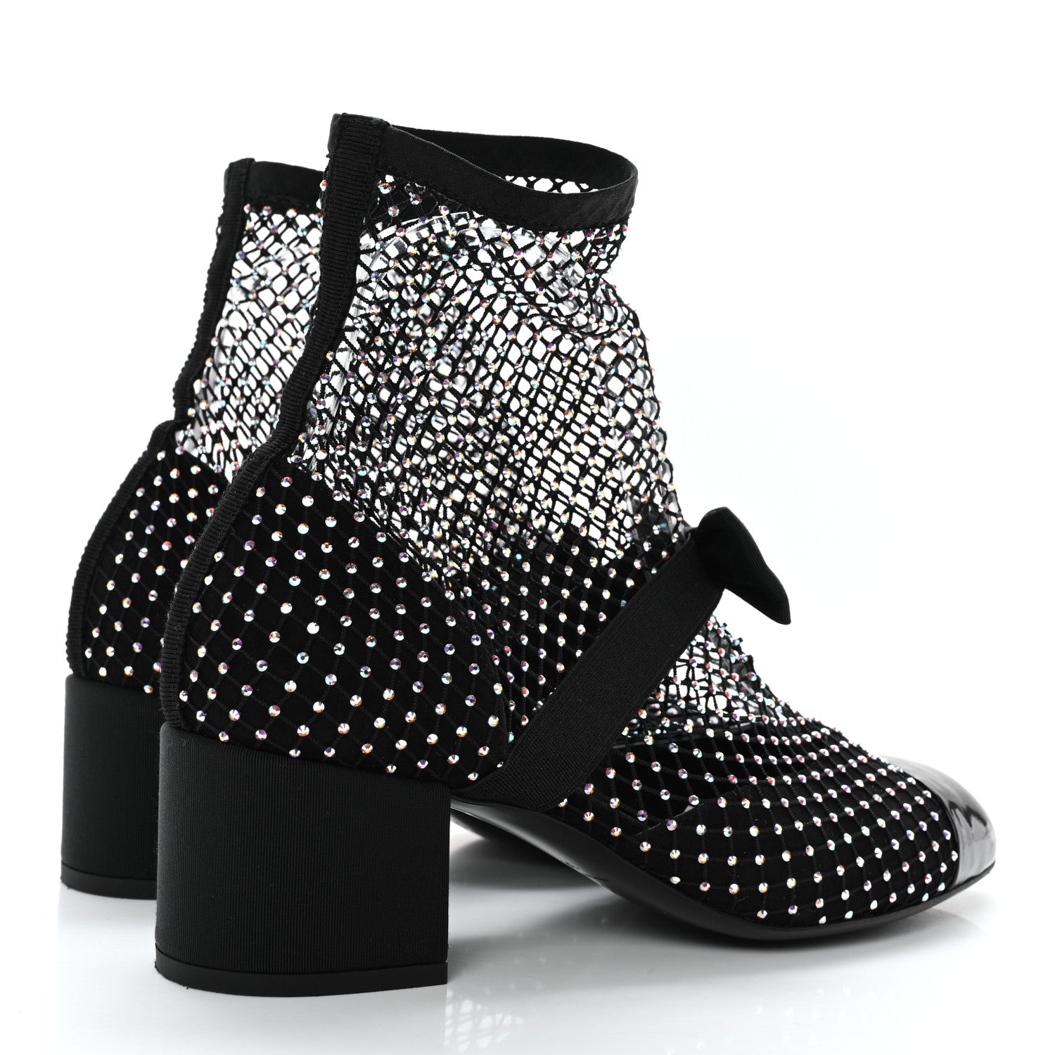 Chanel Resille Strass Kid Suede Patent Mary Jane Short Boots 38 Black 4 of 10