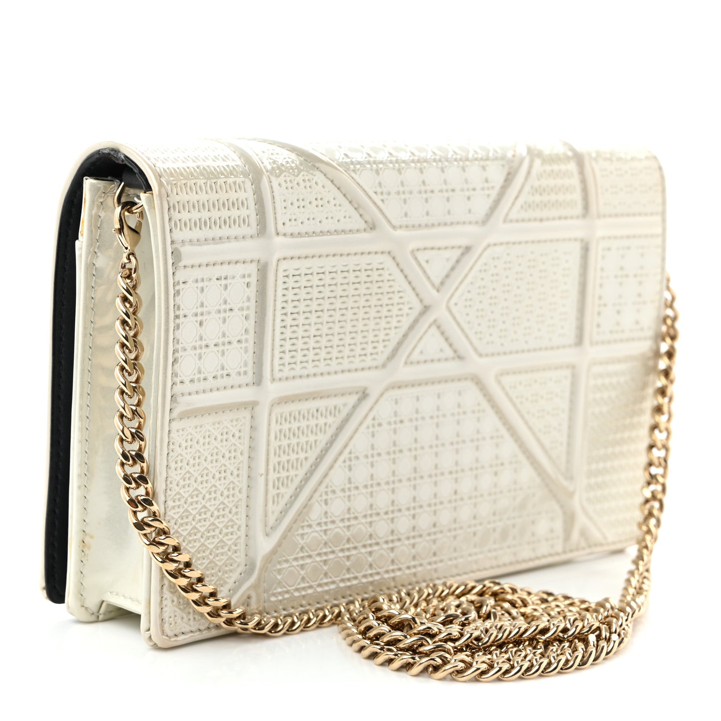 Patent Micro-Cannage Diorama Wallet on Chain Pouch White