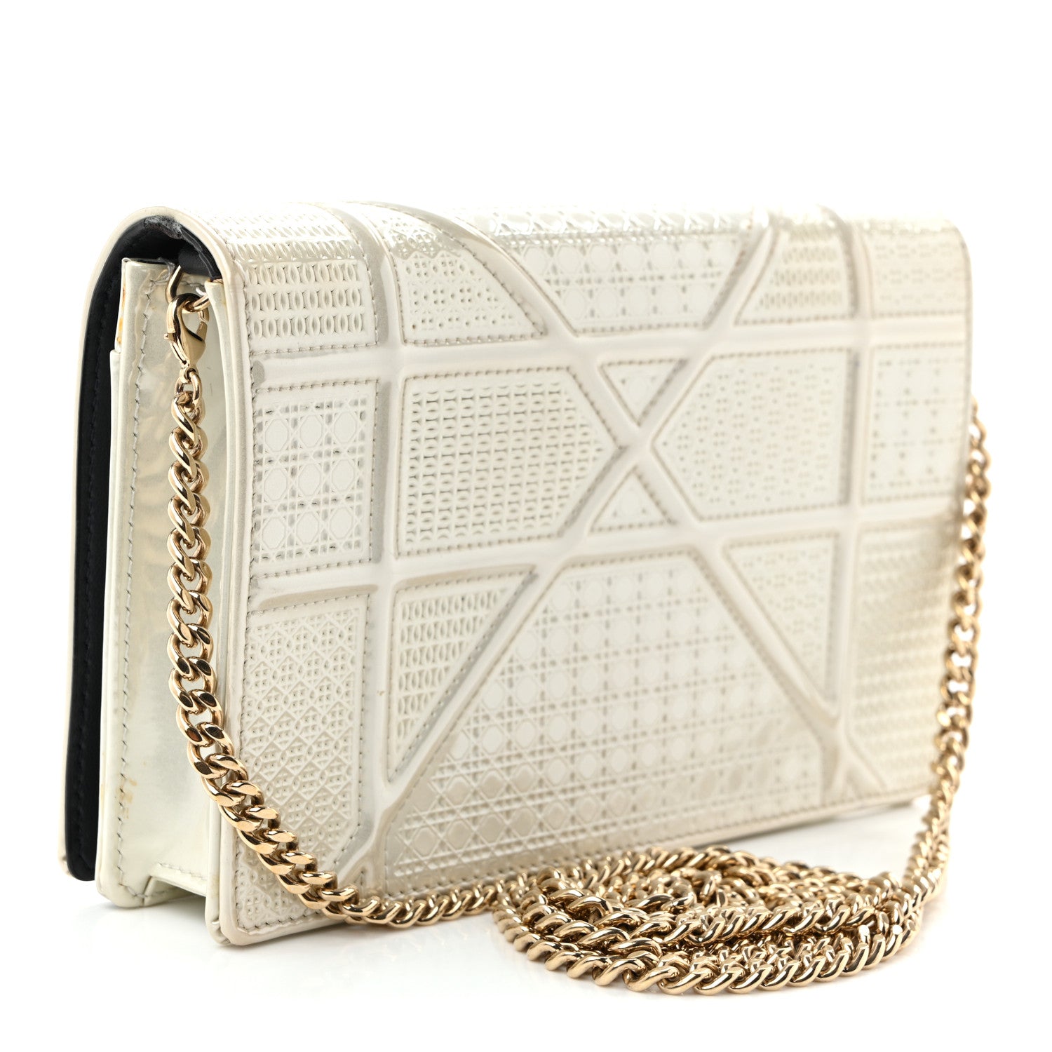 Christian Dior Patent Micro-Cannage Diorama Wallet on Chain Pouch White 3 of 10