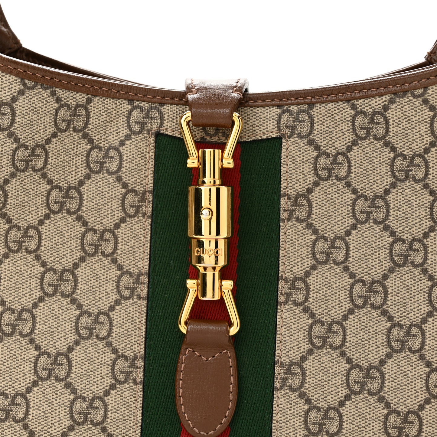 GG Supreme Monogram Azalea Calfskin Web Small Jackie 1961 Hobo Beige Ebony Brown Sugar