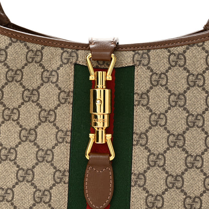 Gucci GG Supreme Monogram Azalea Calfskin Web Small Jackie 1961 Hobo Beige Ebony Brown Sugar 9 of 14