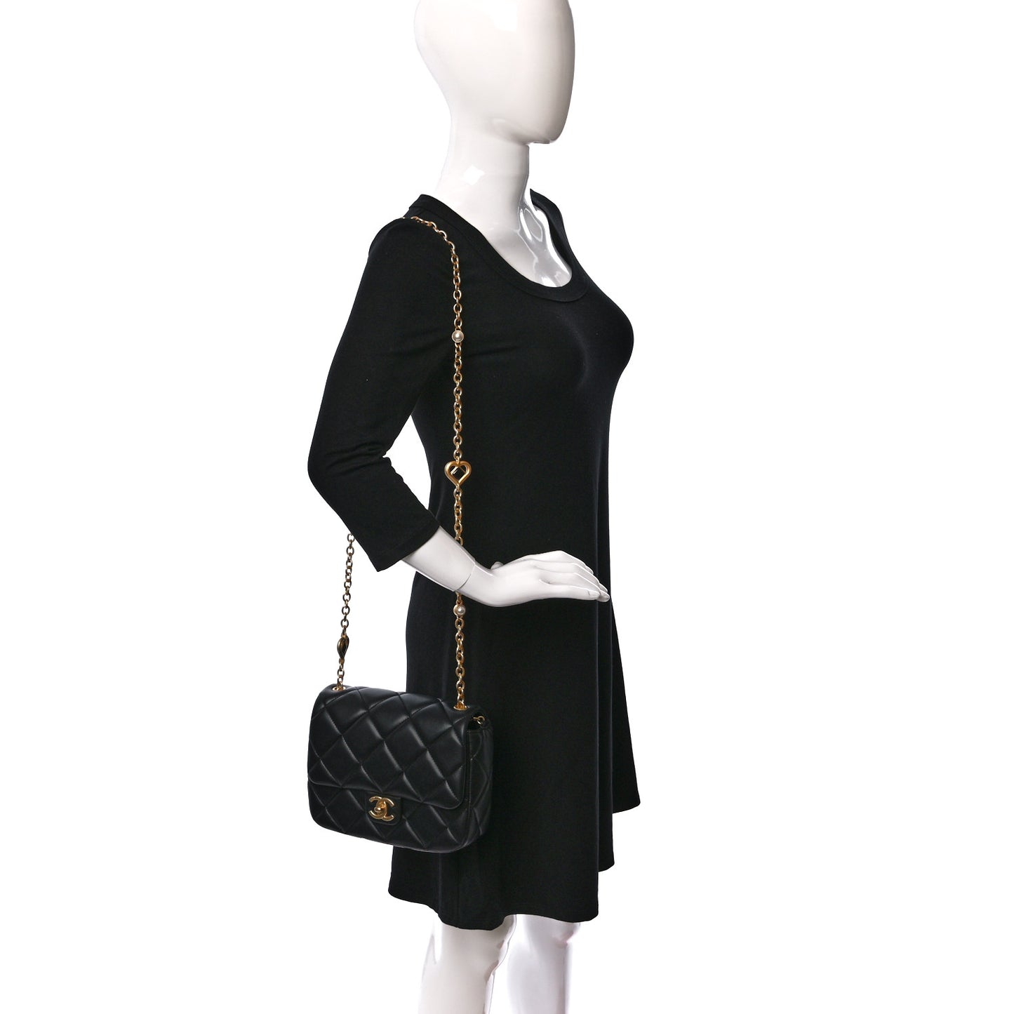 Lambskin Enamel Pearl Quilted Mini Charm Me Square Flap Black