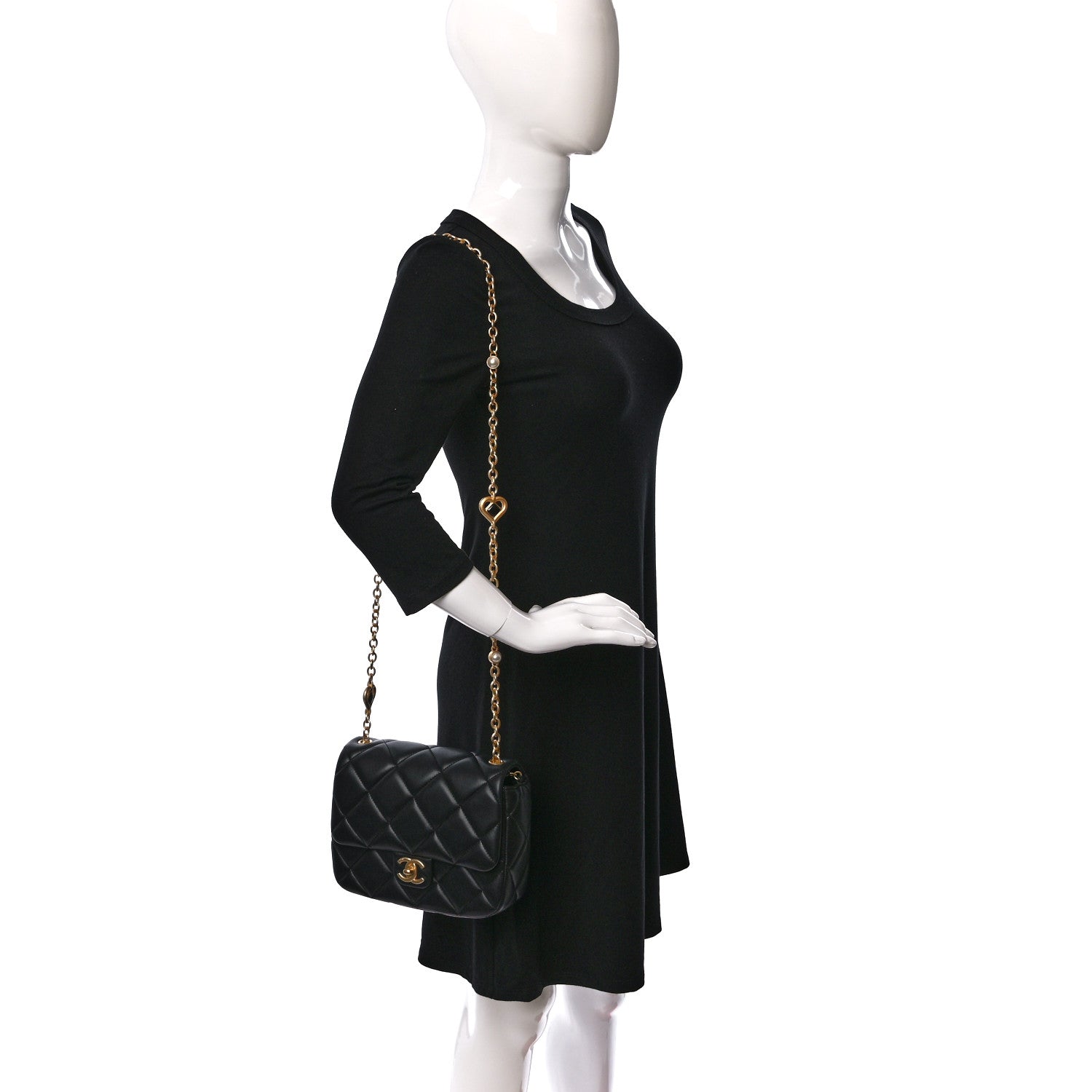Chanel Lambskin Enamel Pearl Quilted Mini Charm Me Square Flap Black 2 of 9