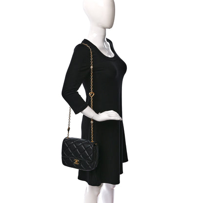 Chanel Lambskin Enamel Pearl Quilted Mini Charm Me Square Flap Black 2 of 9