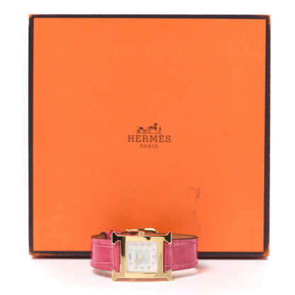 Hermes Stainless Steel Alligator Diamond Mother of Pearl 21mm Heure H Hour Quartz Watch Framboise 5 of 5