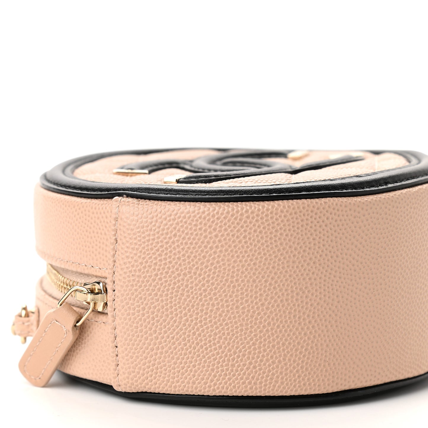 Caviar Quilted Round Filigree Crossbody Beige Black