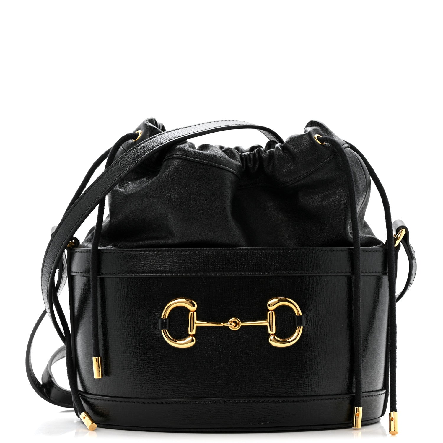 Gucci Azalea Sakai Calfskin Horsebit 1955 Drawstring Bucket Bag Black 1 of 12