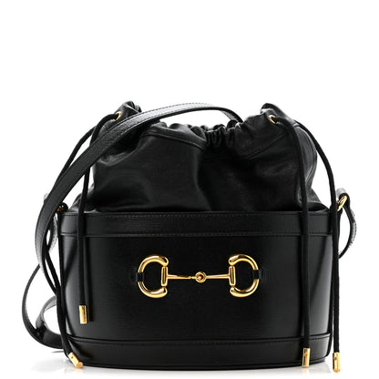 Gucci Azalea Sakai Calfskin Horsebit 1955 Drawstring Bucket Bag Black 1 of 12