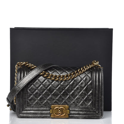 Chanel Cracked Metallic Calfskin Quilted Medium Boy Flap Dark Silver 9 of 11