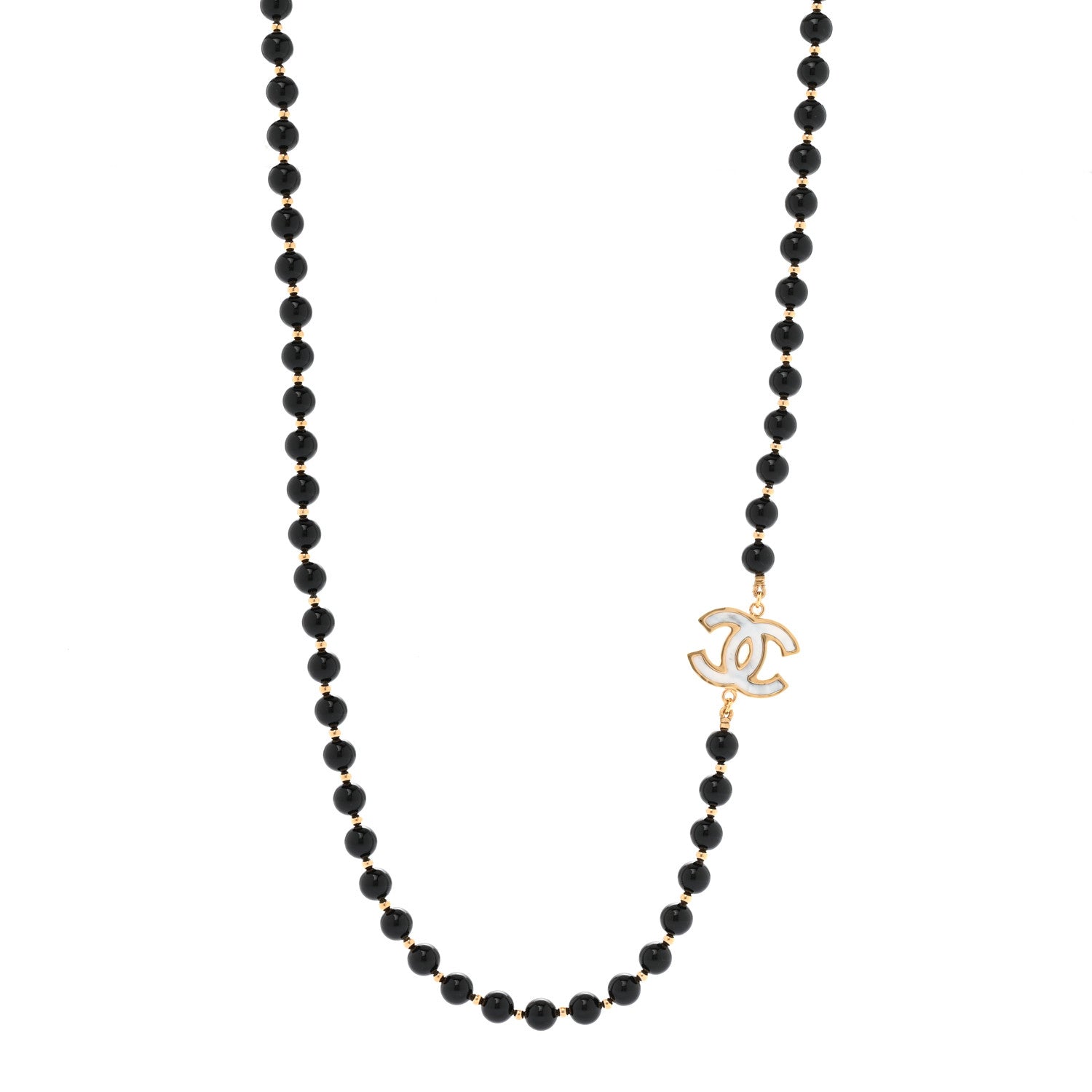 Chanel Marble Beaded CC Long Necklace Black Gold White 1 of 6