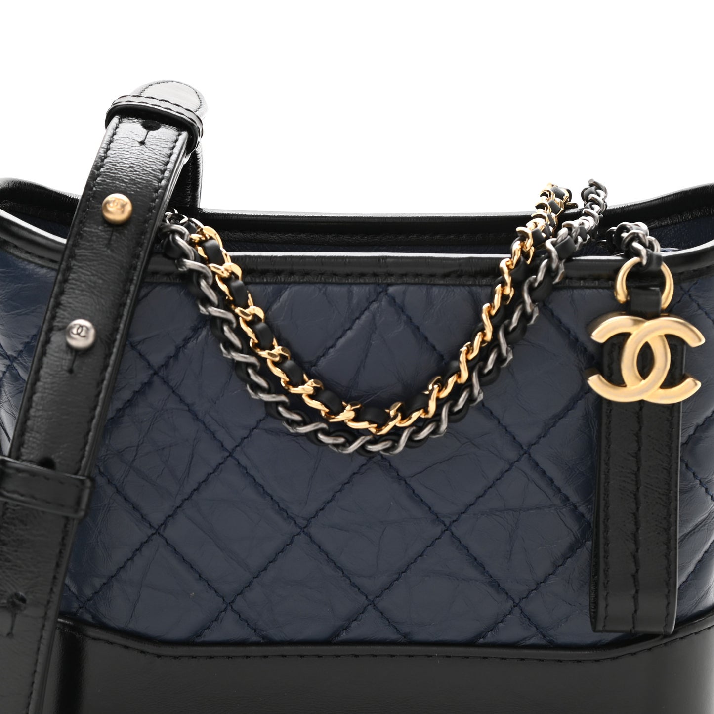 Aged Calfskin Quilted Small Gabrielle Hobo Navy Black