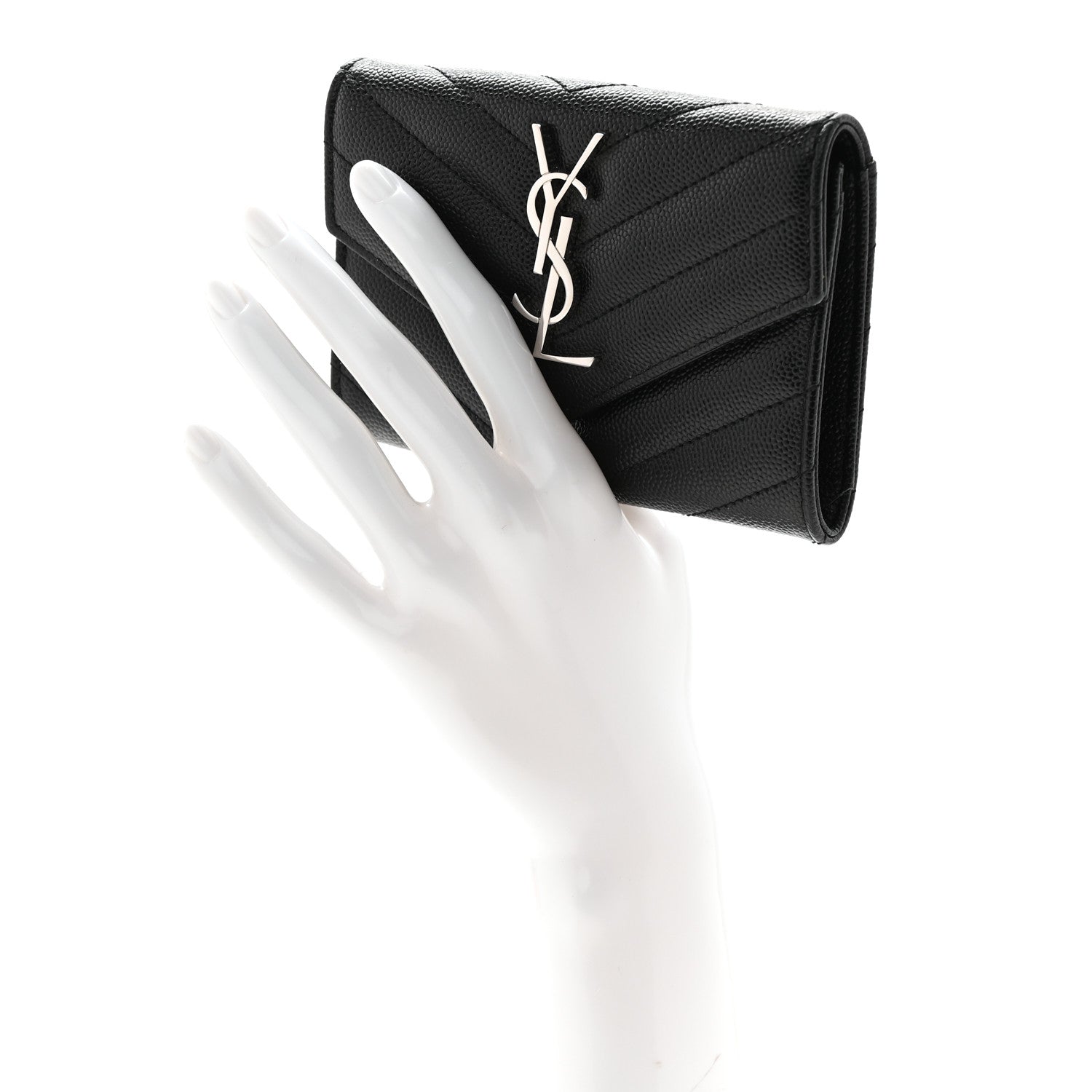 Saint Laurent Grain De Poudre Matelasse Chevron Small Monogram Envelope Wallet Black 2 of 8