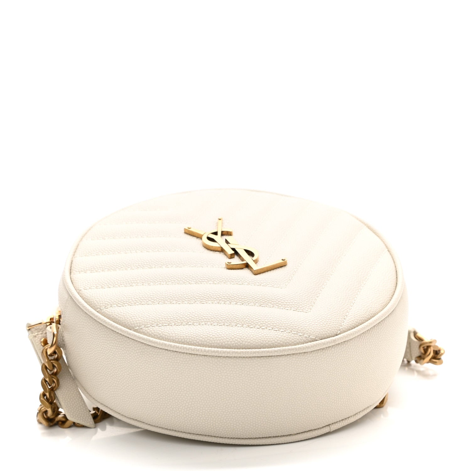 Saint Laurent Grain De Poudre Matelasse Chevron Quilted Round Vinyle Camera Bag Crema Soft 4 of 11