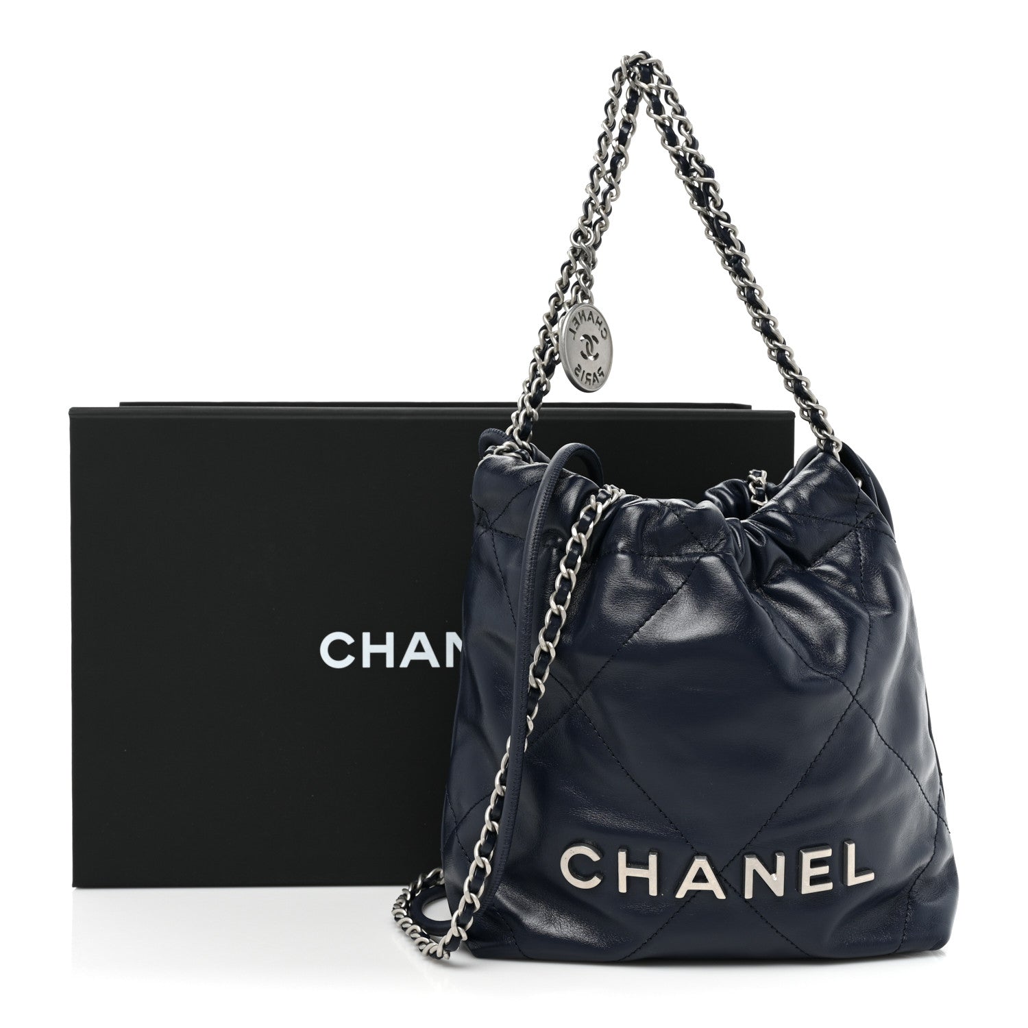 Chanel Shiny Calfskin Quilted Mini Chanel 22 Navy Blue 10 of 10