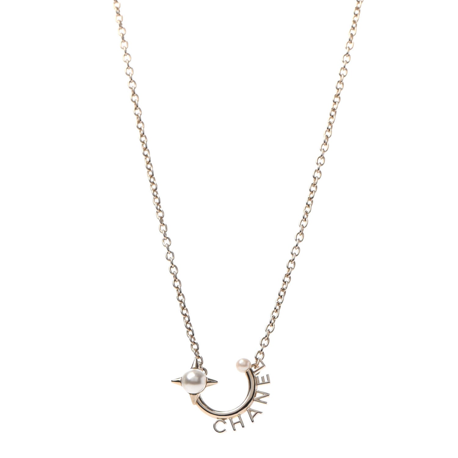 Chanel Pearl Logo Necklace Gold 1 of 4
