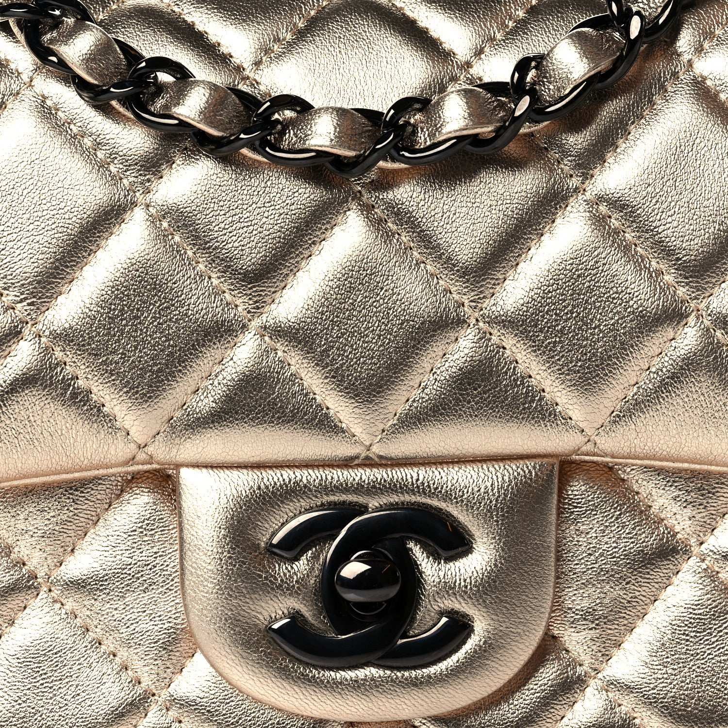 Chanel Metallic Lambskin Quilted Mini Square Flap Gold Black 8 of 11