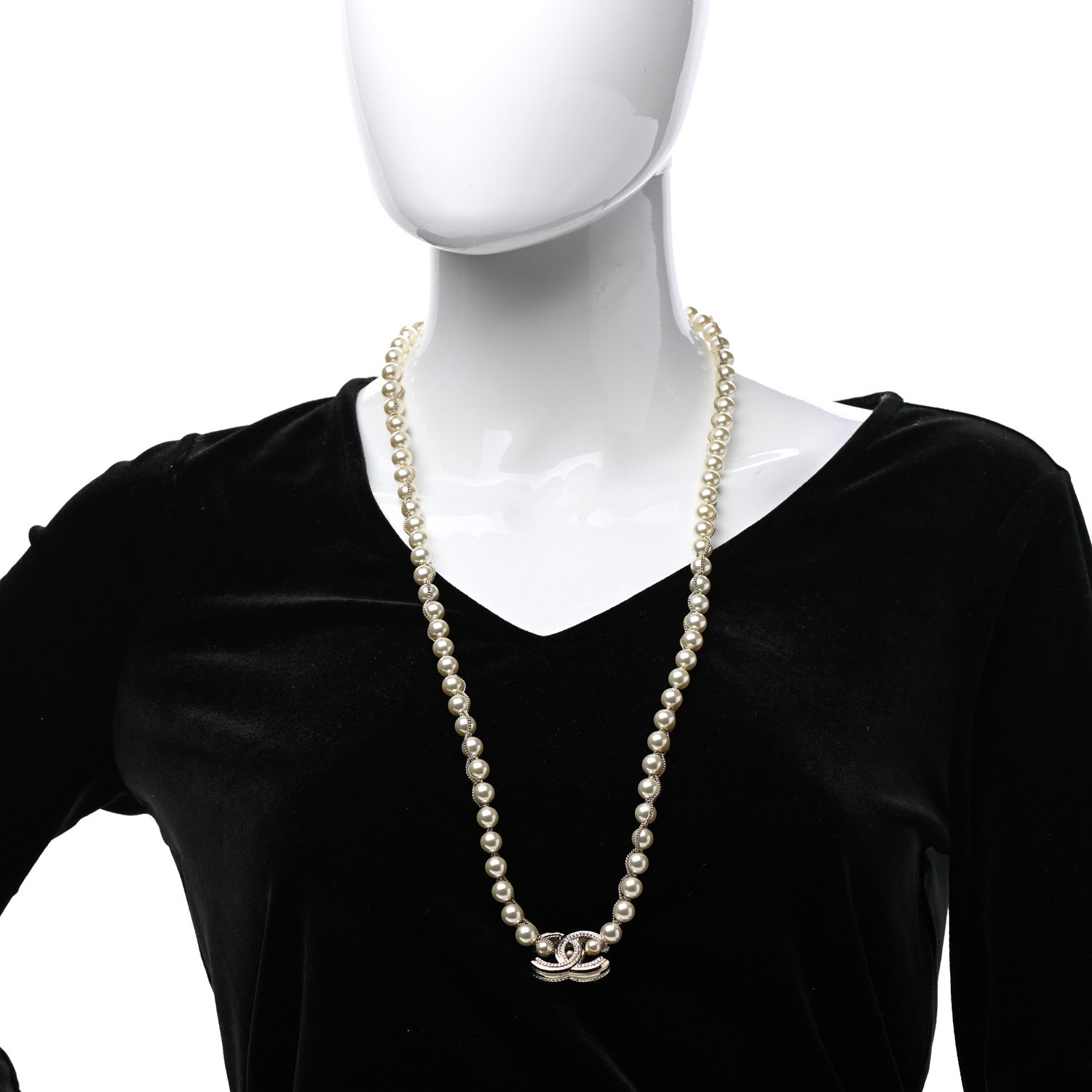Chanel Metal Pearl Chain CC Long Necklace Gold 2 of 7
