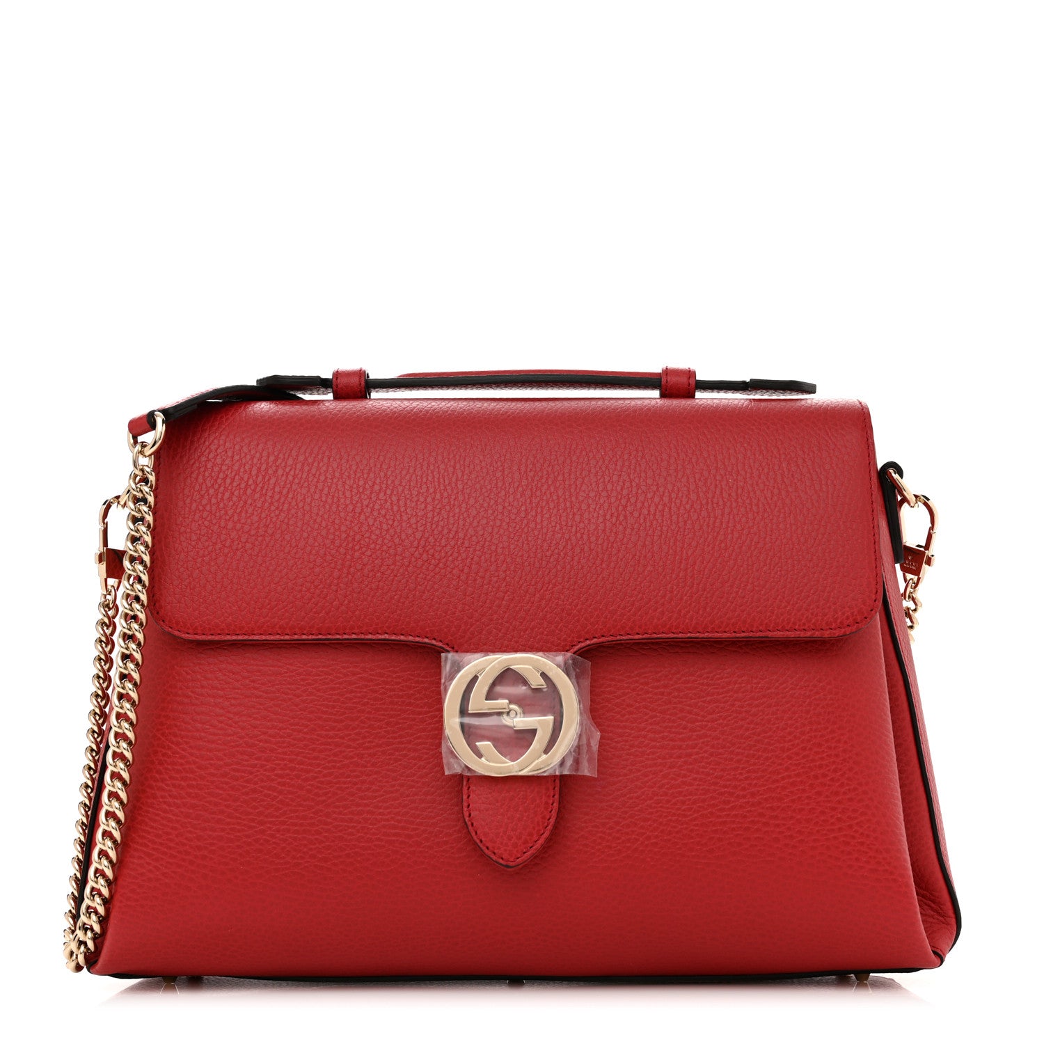 Gucci Dollar Calfskin Medium Interlocking G Top Handle Shoulder Bag Red 1 of 11