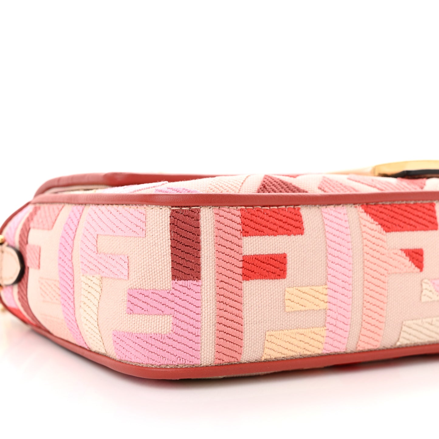 Canvas Vitello King FF Embroidered Baguette Rosa Quarzo Bloody Mary Multicolor