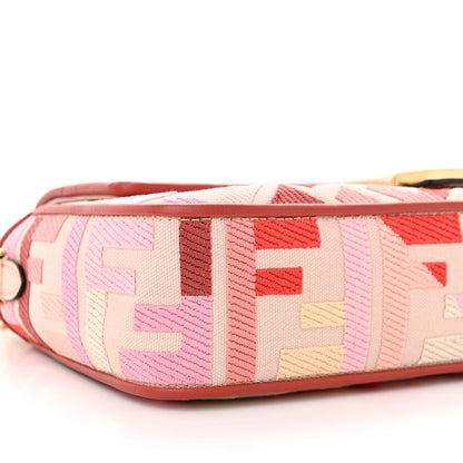 Fendi Canvas Vitello King FF Embroidered Baguette Rosa Quarzo Bloody Mary Multicolor 8 of 9