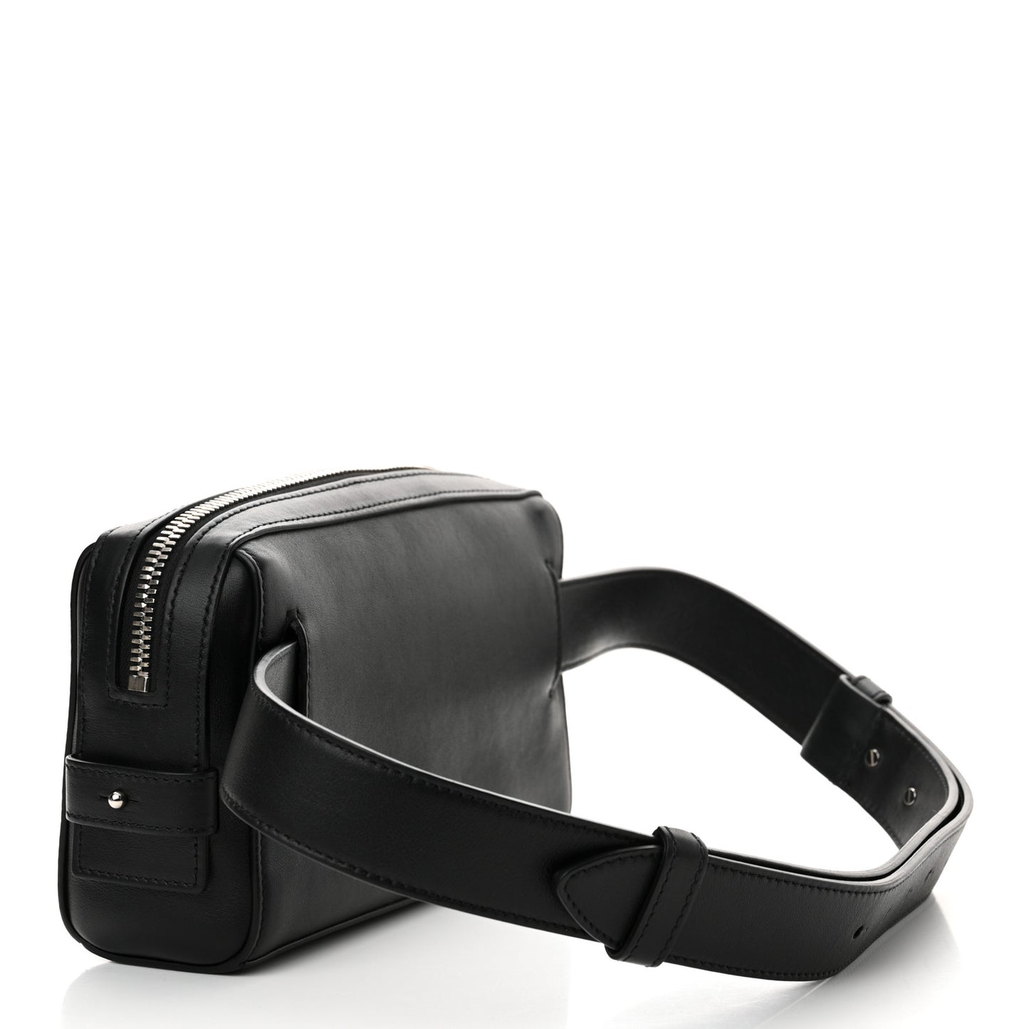 Calfskin Logo Belt Bum Bag Hip Pouch Black