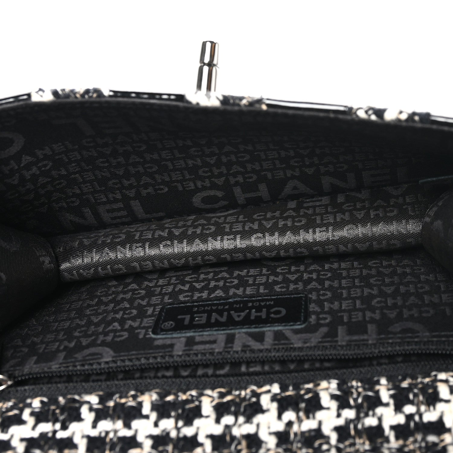 Chanel Tweed Patent Quilted Rectangular Flap Black White 5 of 9