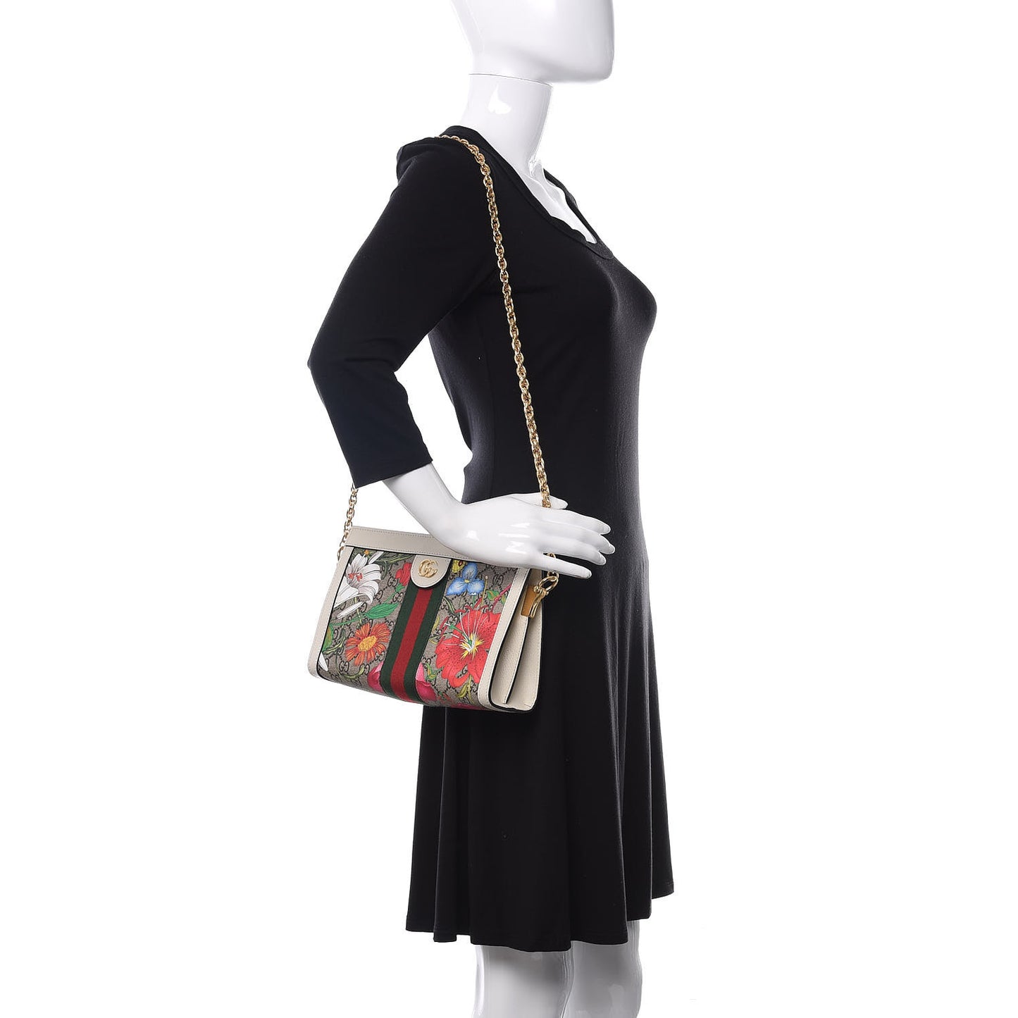 GG Supreme Monogram Flora Web Small Ophidia Chain Shoulder Bag White
