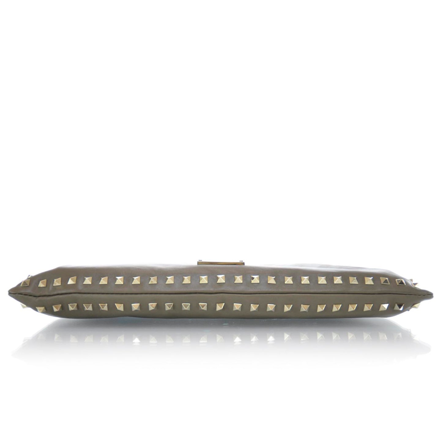 Vitello Oversized Rockstud Zip Wristlet Pouch Brun