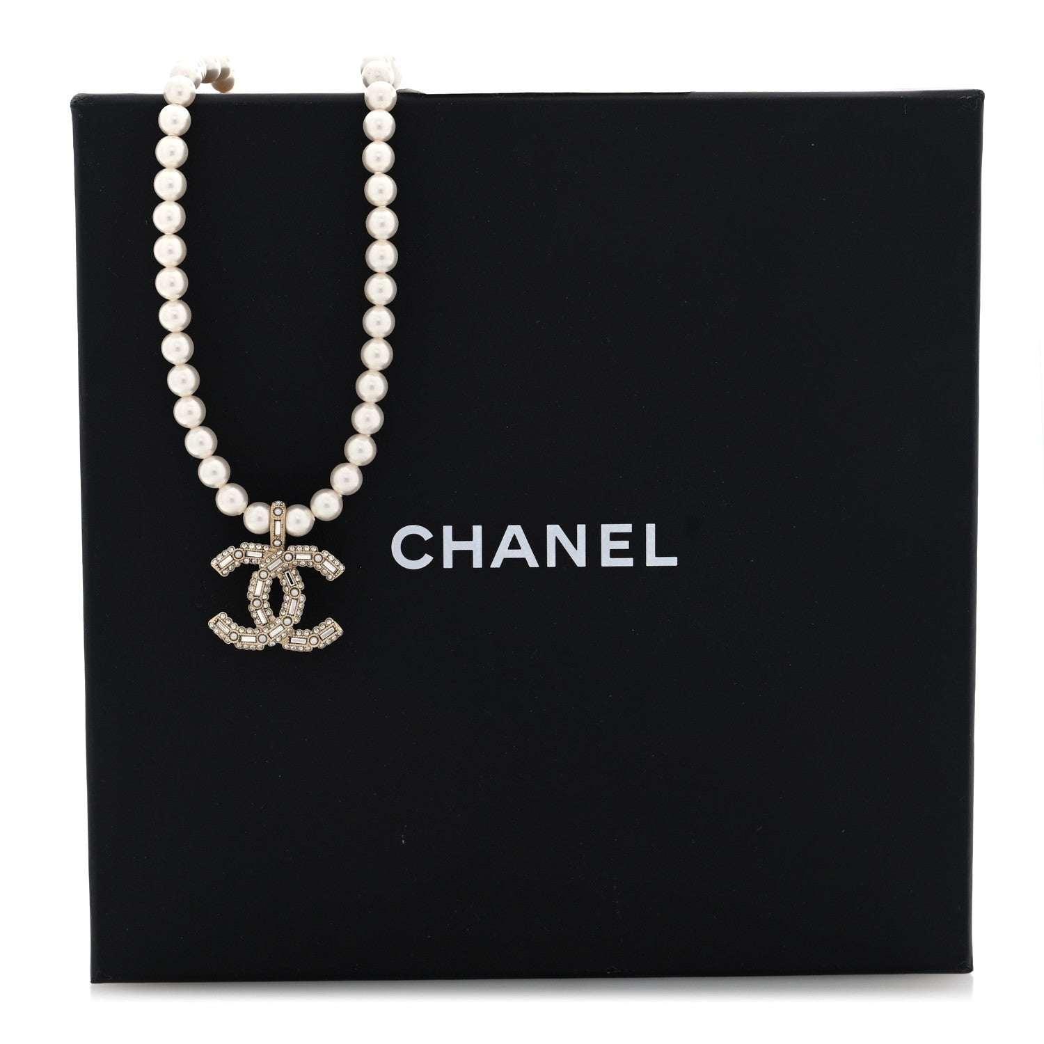 Chanel Pearl Crystal Baguette CC Short Necklace Gold 5 of 5