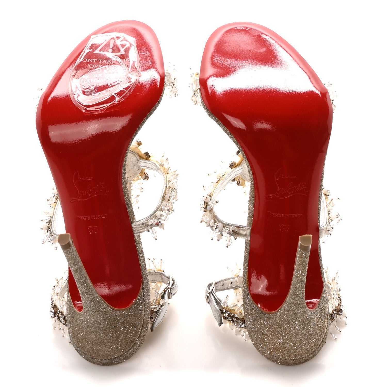 Christian Louboutin Glitter Mini Devibroda 100 Sandals 38 Silver