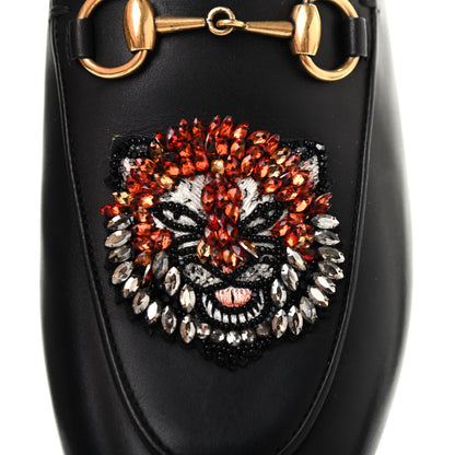 Gucci Calfskin Crystal Tiger Embroidered Womens Princetown Slippers 36 Black 10 of 10