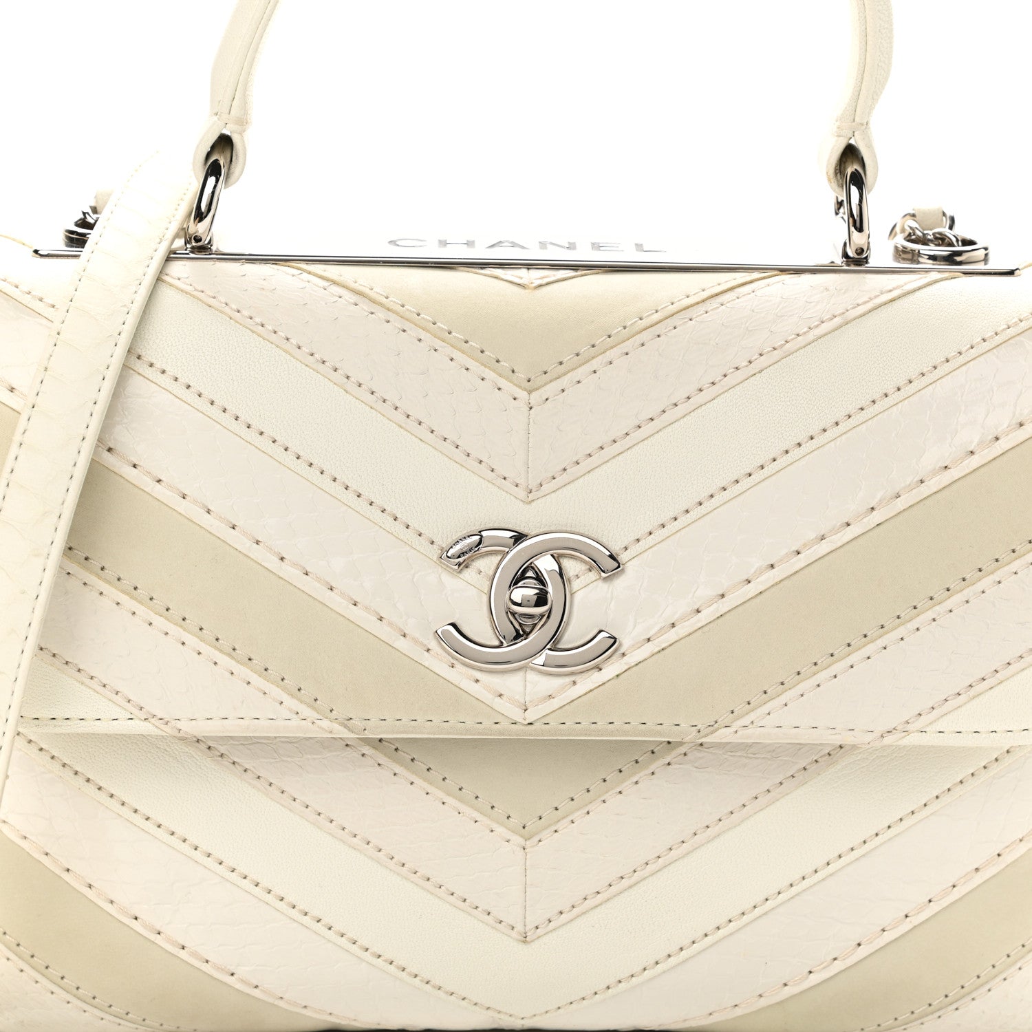 Chanel Calfskin Sheepskin Watersnake Chevron Quilted CC Small Trendy CC Dual Handle Flap Bag White 8 of 10