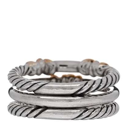 David Yurman Sterling Silver 18K Yellow Gold Diamond Petite Helena Wrap Three Row Ring 54 7 3 of 4