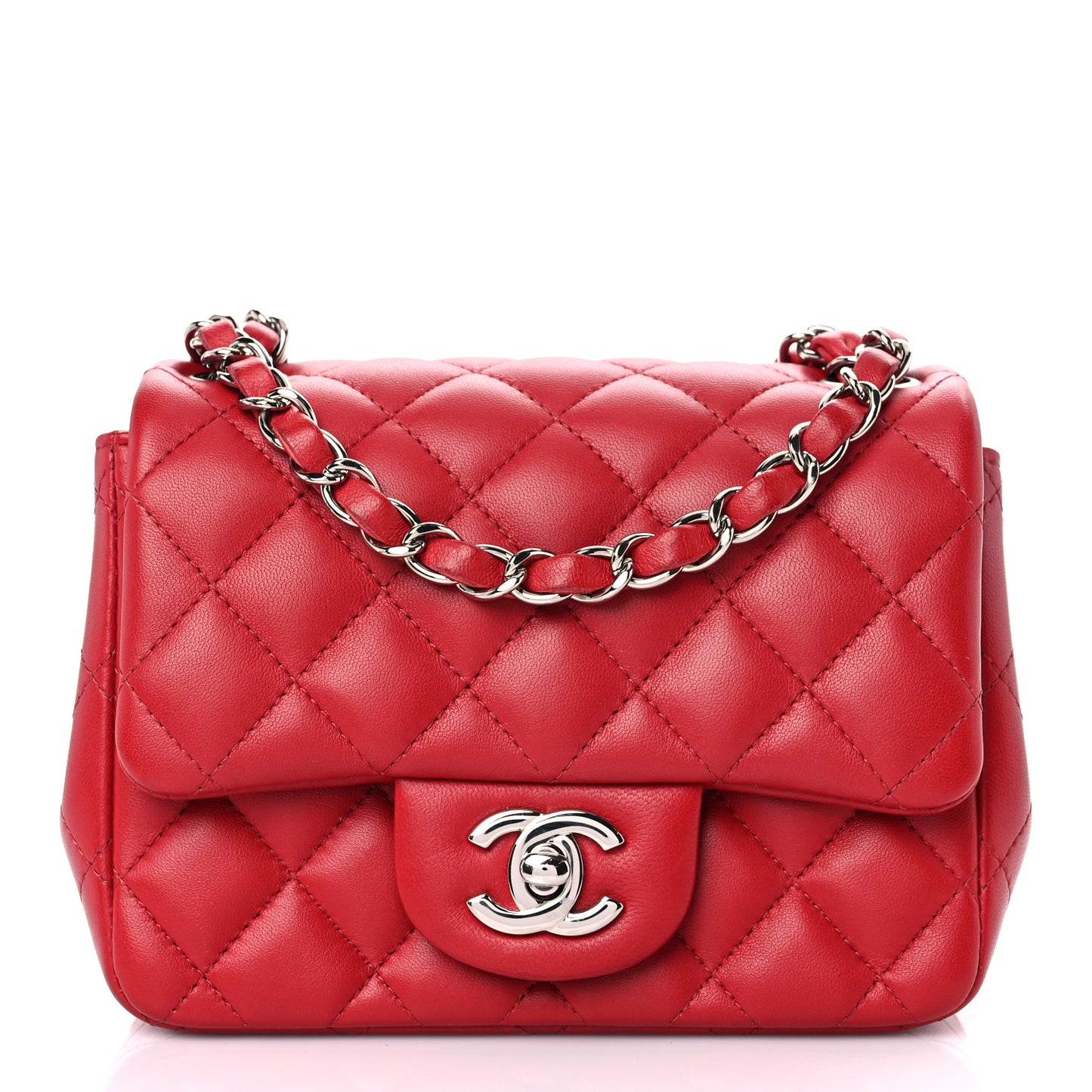 Lambskin Quilted Mini Square Flap Red
