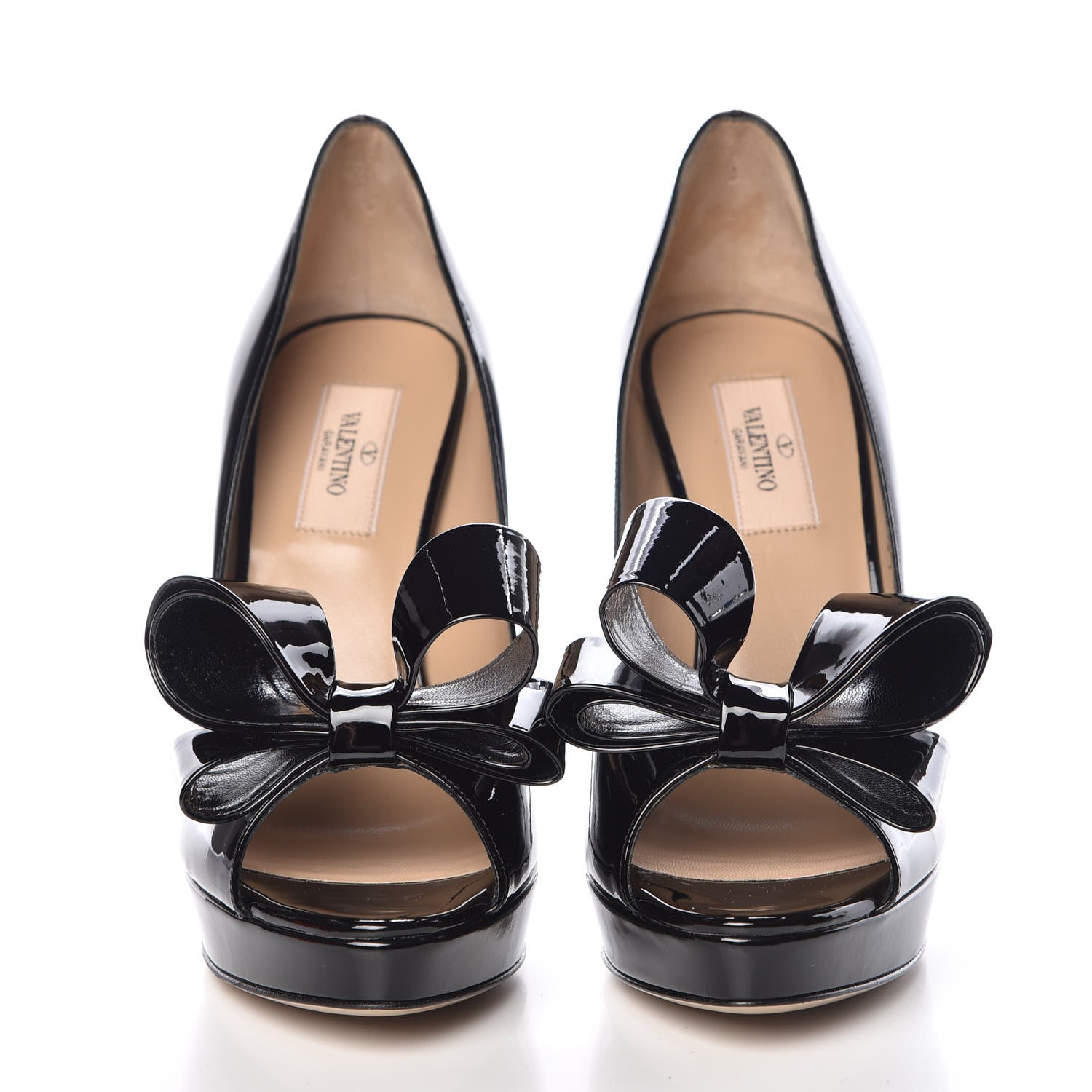 Valentino Garavani Patent Couture Bow Peep Toe 30/125mm Platform Pumps 38.5 Black 2 of 9