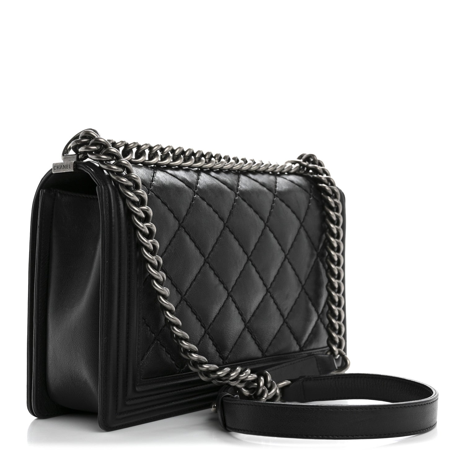 Chanel Calfskin Quilted Double Stitch New Medium Boy Flap Black 3 of 15