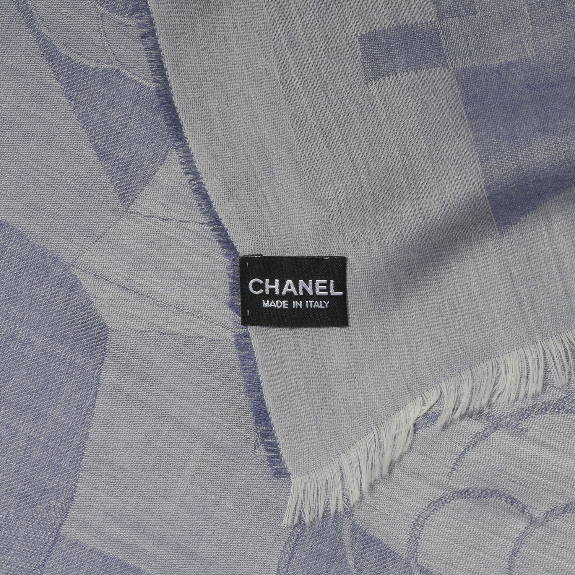 Chanel Cashmere Silk Geometric Camellia Scarf 4 of 5