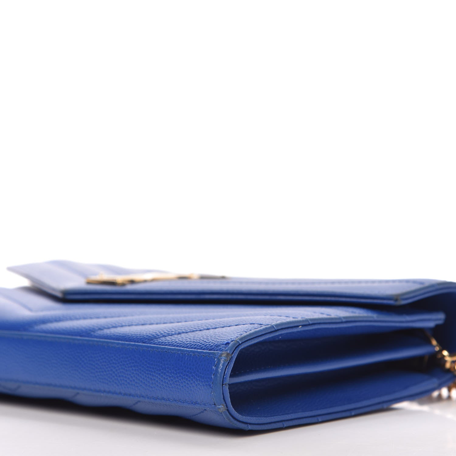 Saint Laurent Grain De Poudre Matelasse Chevron Monogram Chain Wallet Blue Majorelle 7 of 13