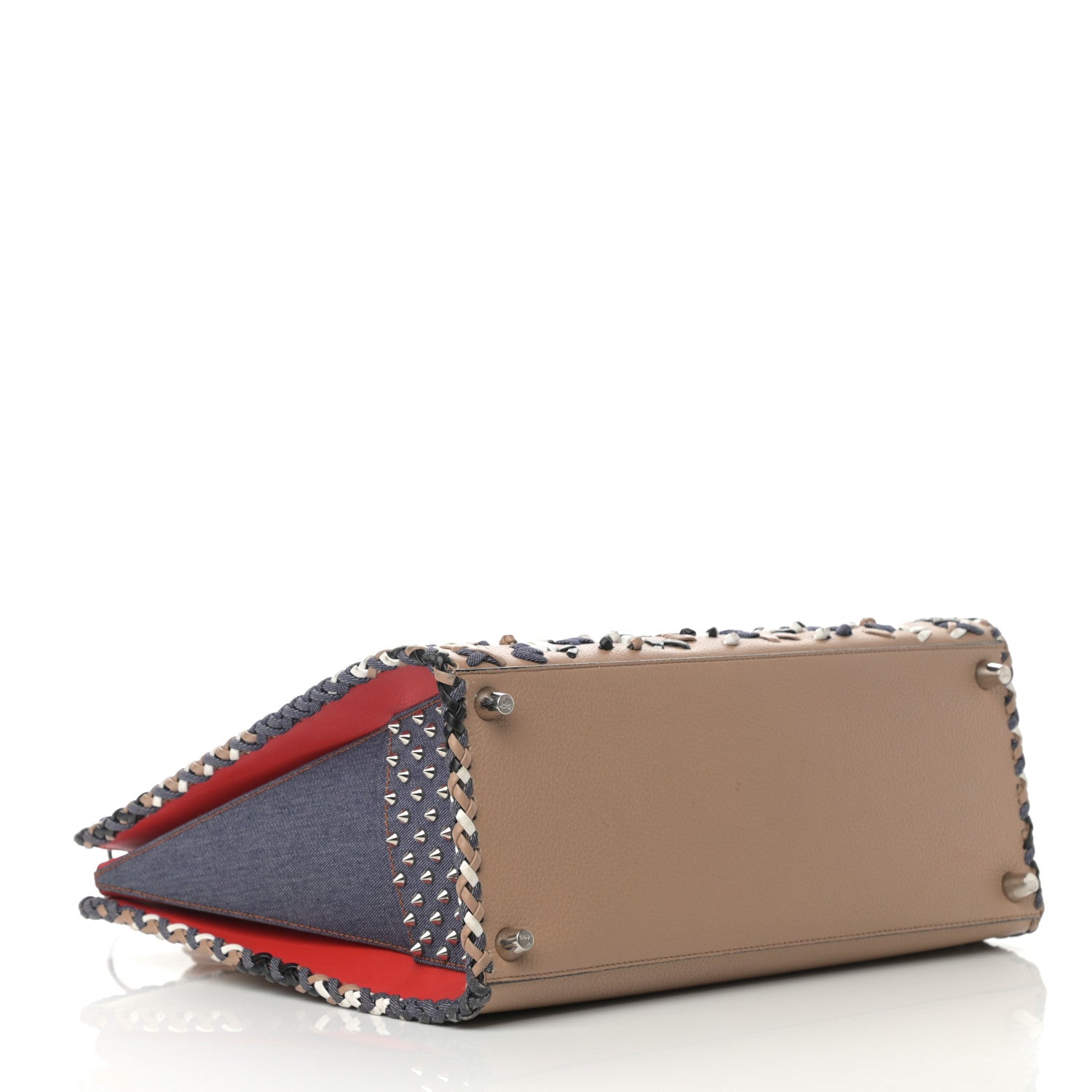 Christian Louboutin Calfskin Mexinodo Beaded Studded Triple Gusset Large Paloma Beige Blue 4 of 26