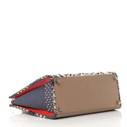 Christian Louboutin Calfskin Mexinodo Beaded Studded Triple Gusset Large Paloma Beige Blue 4 of 26