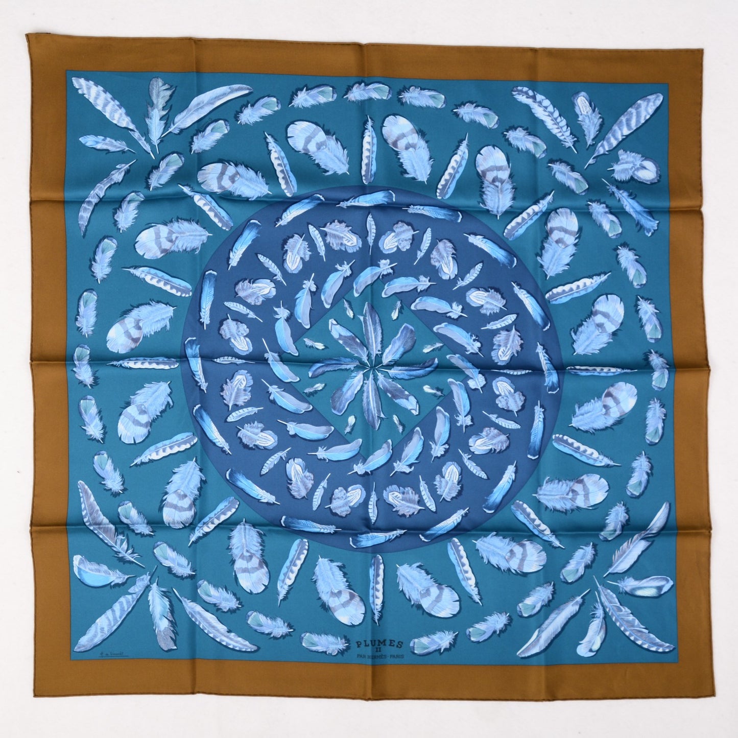 Silk Plumes II Scarf 90 Bronze Canard Petrol