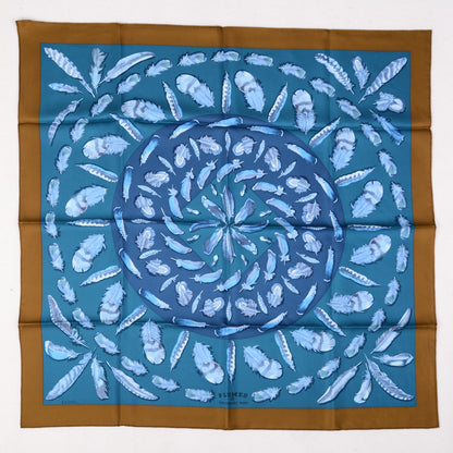 Hermes Silk Plumes II Scarf 90 Bronze Canard Petrol 2 of 6