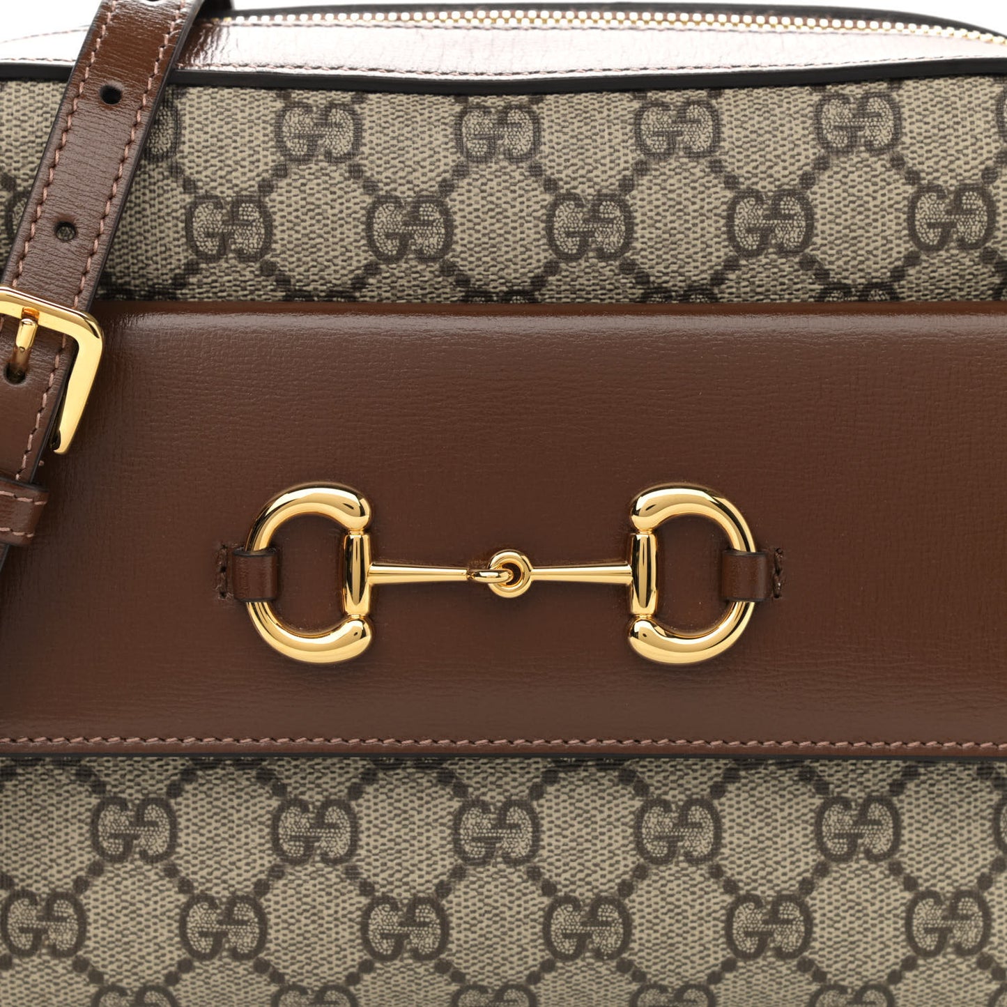 GG Supreme Monogram Small Horsebit 1955 Shoulder Bag Beige Brown Sugar