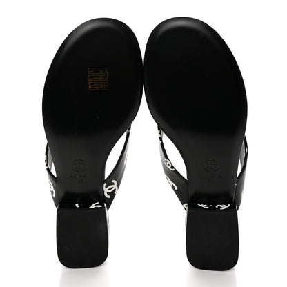 Chanel Printed Lambskin Coco Beach Thong Sandals 41 Black White 5 of 14