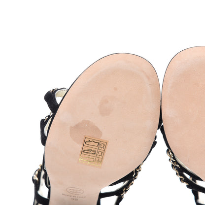 Chanel Suede Chain Sandals 38 Black 9 of 10